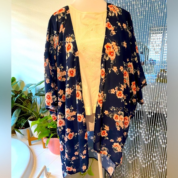 FLORAL KIMONO SHAWL COVERUP - Picture 1 of 6